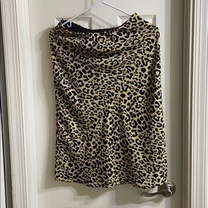 Leopard print silky midi skirt